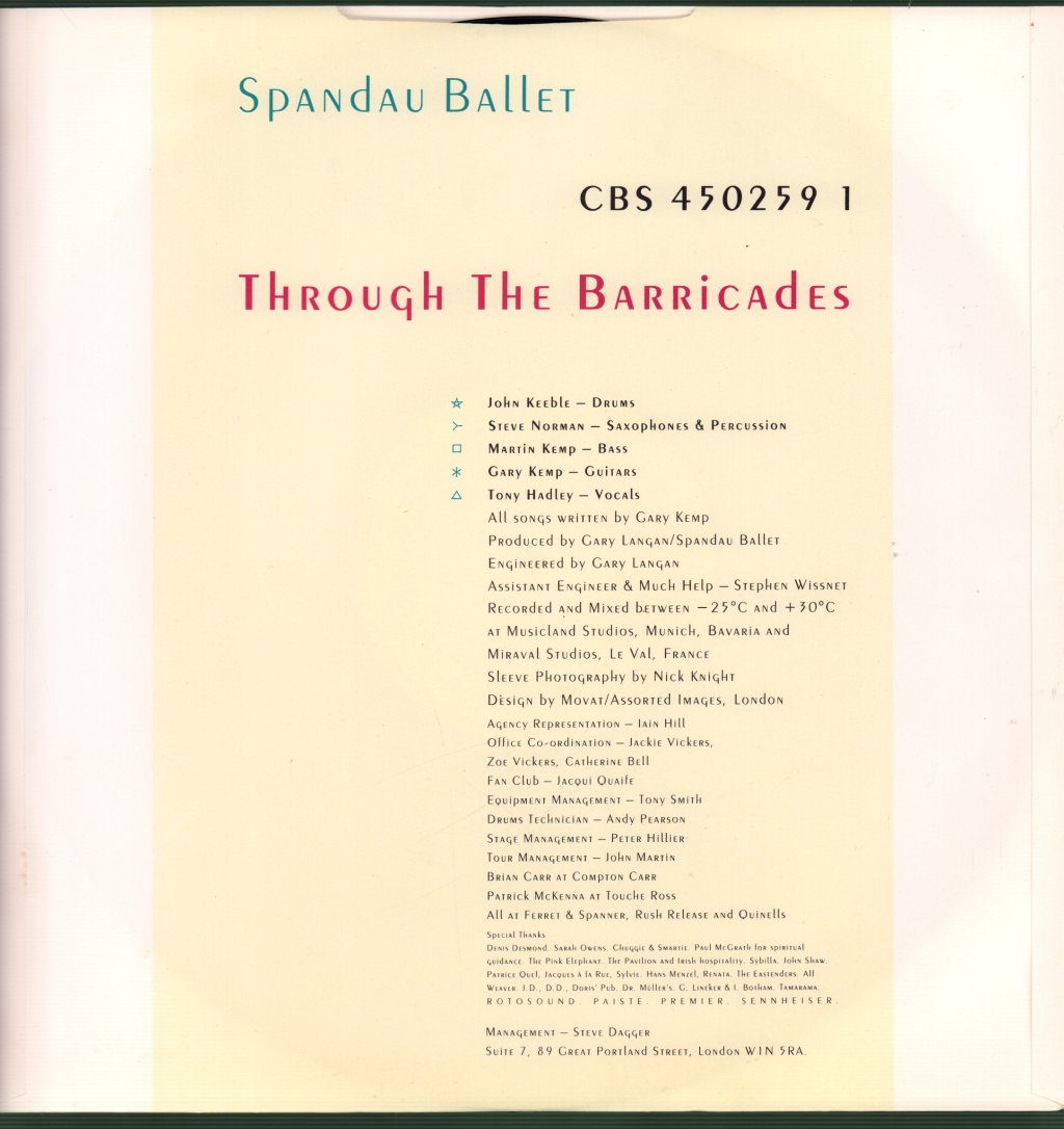 Spandau Ballet - Through The Barricades - Lp