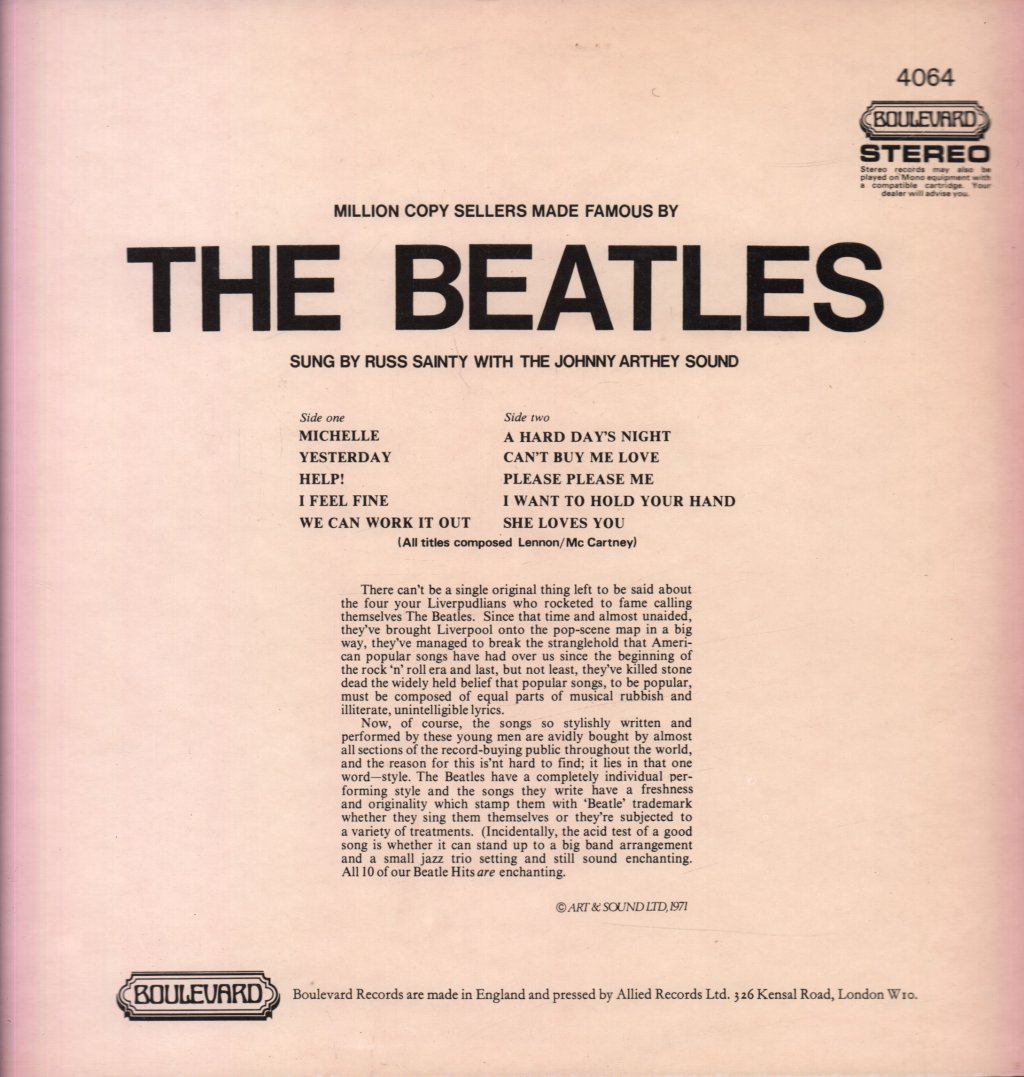 Russ Sainty With The Johnny Arthey Sound - Million Copy Sellers Made Famous By The Beatles - Lp