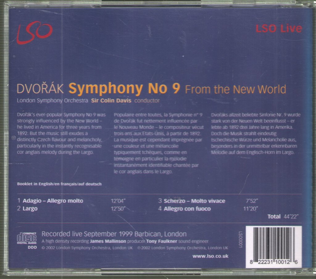 Sir Colin Davis - Dvorak Symphony No 9 - Cd
