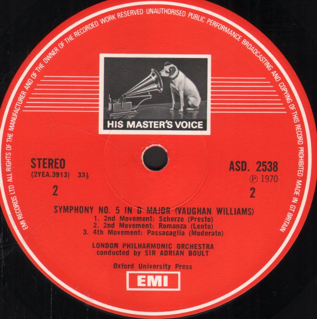 Sir Adrian Boult / London Philharmonic Orchestra - Vaughan Williams Symphony No. 5 / Serenade To Music - Lp
