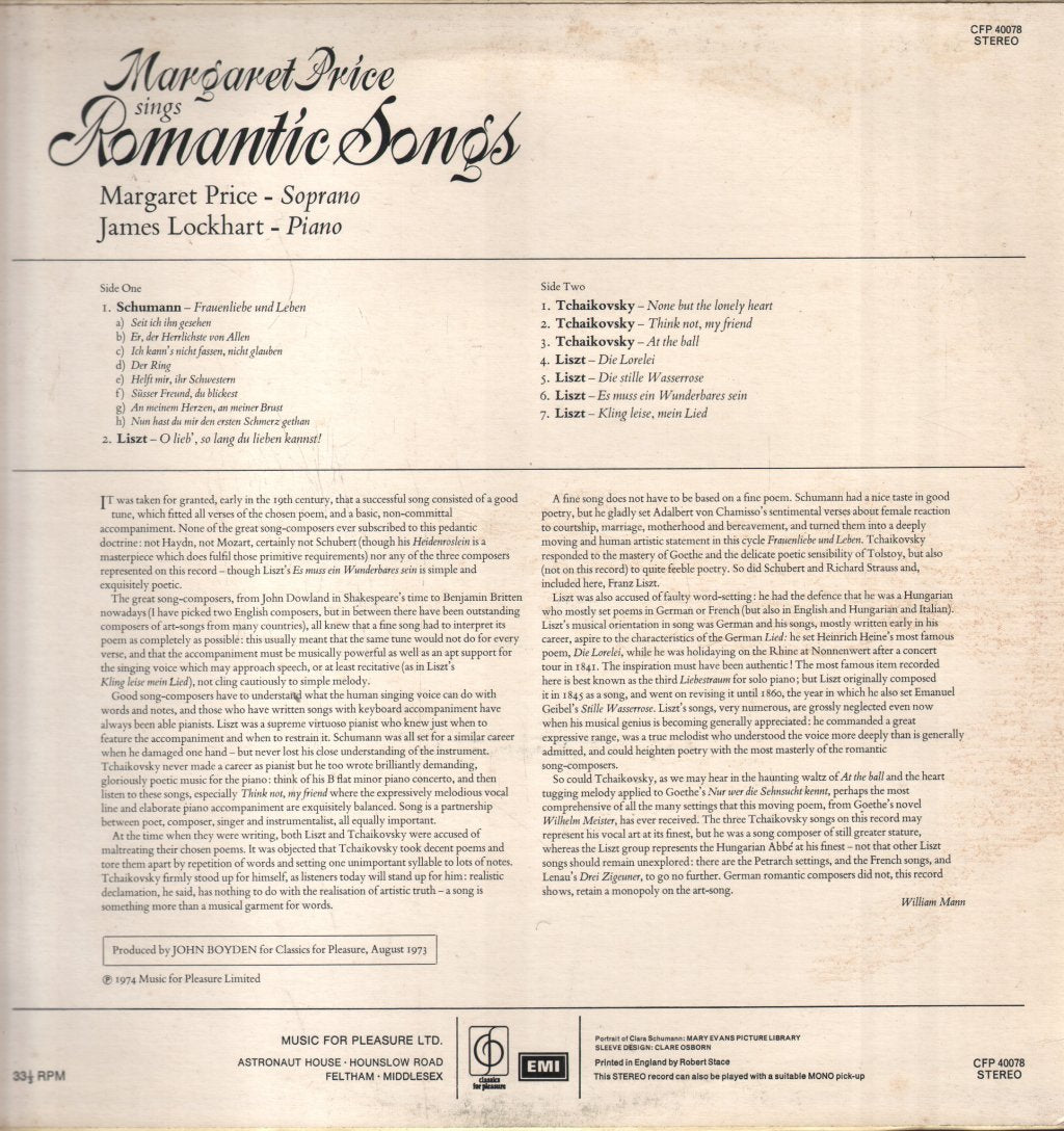 Margaret Price with James Lockhart - Margaret Price Sings Romantic Songs - Lp