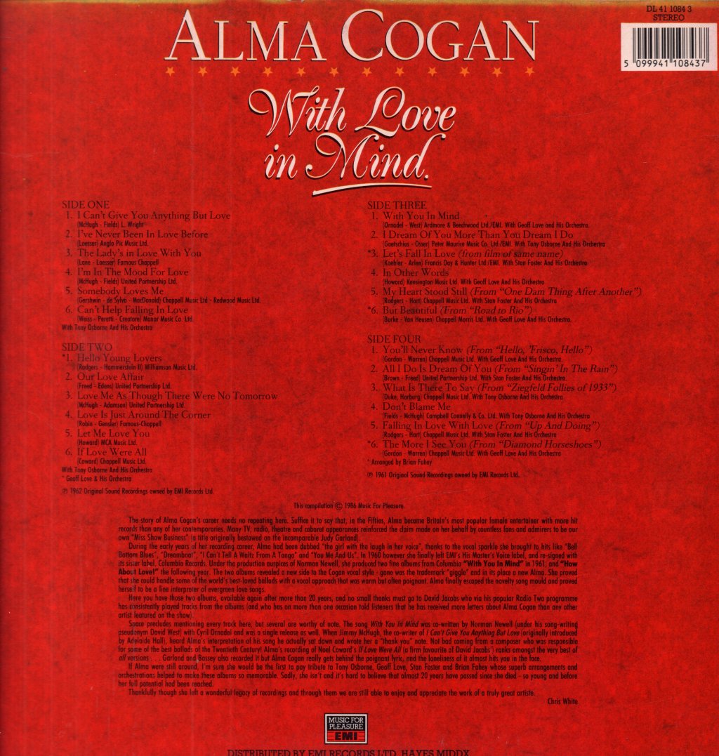 Alma Cogan - With Love In Mind - Double Lp