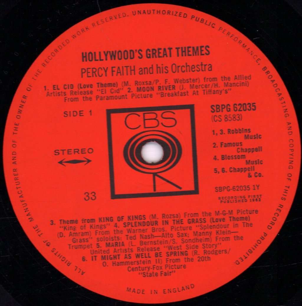 Percy Faith And His Orchestra - Hollywood's Great Themes - Lp