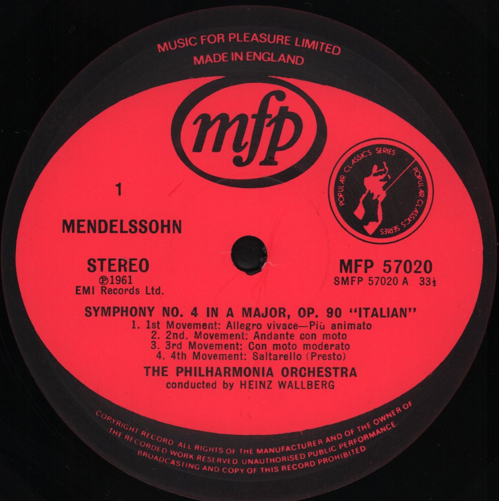 Philharmonia Orchestra / Heinz Wallberg / Royal Philharmonic / Paul Kletzki - Mendelssohn - Italian Symphony / Schubert - Unfinished Symphony - Lp
