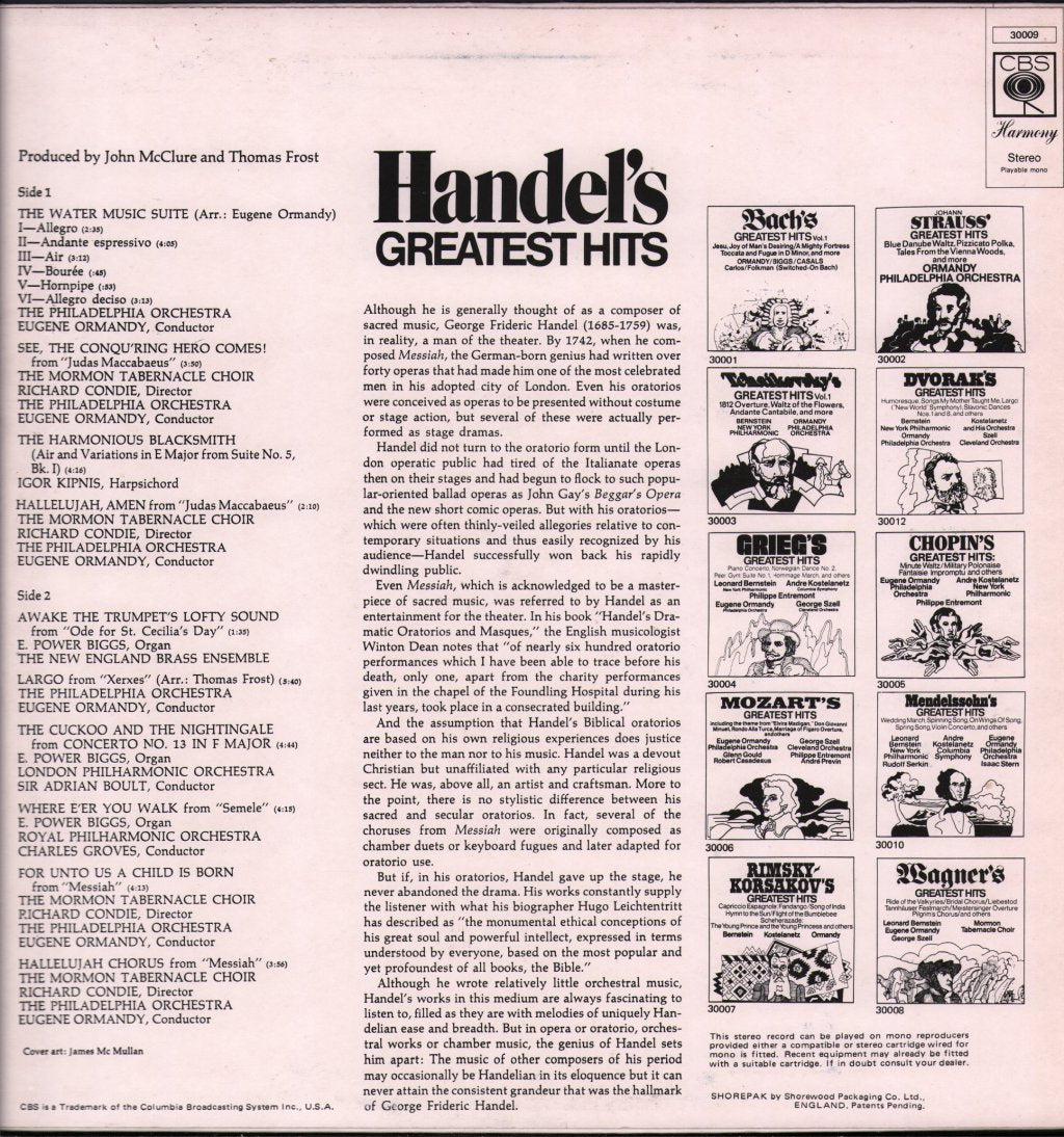 Various Artists - Handel's Greatest Hits - Lp