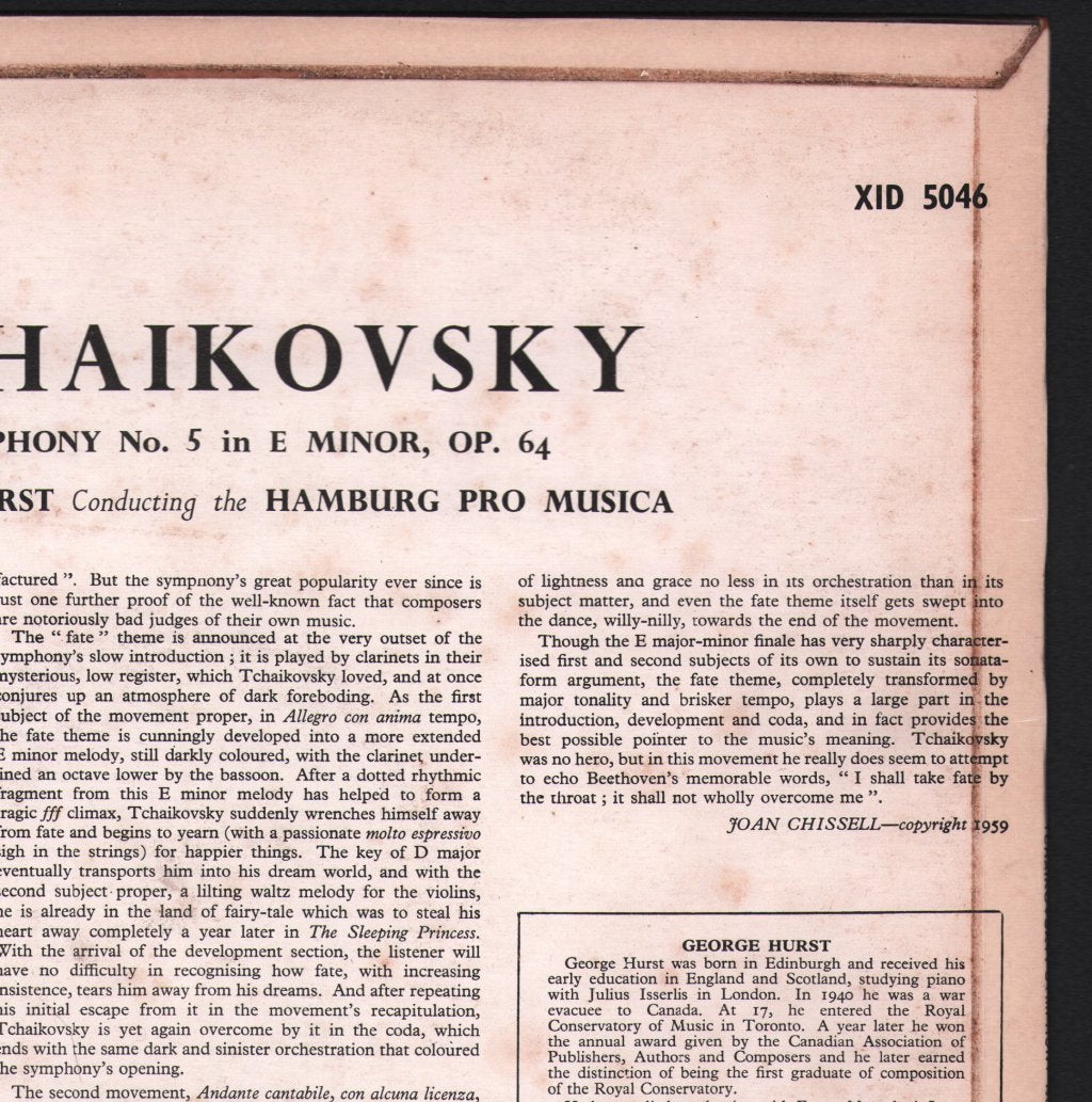 George Hurst / Hamburg Pro Musica - Tchaikovsky - Fifth Symphony In E Minor Op. 64 - Lp