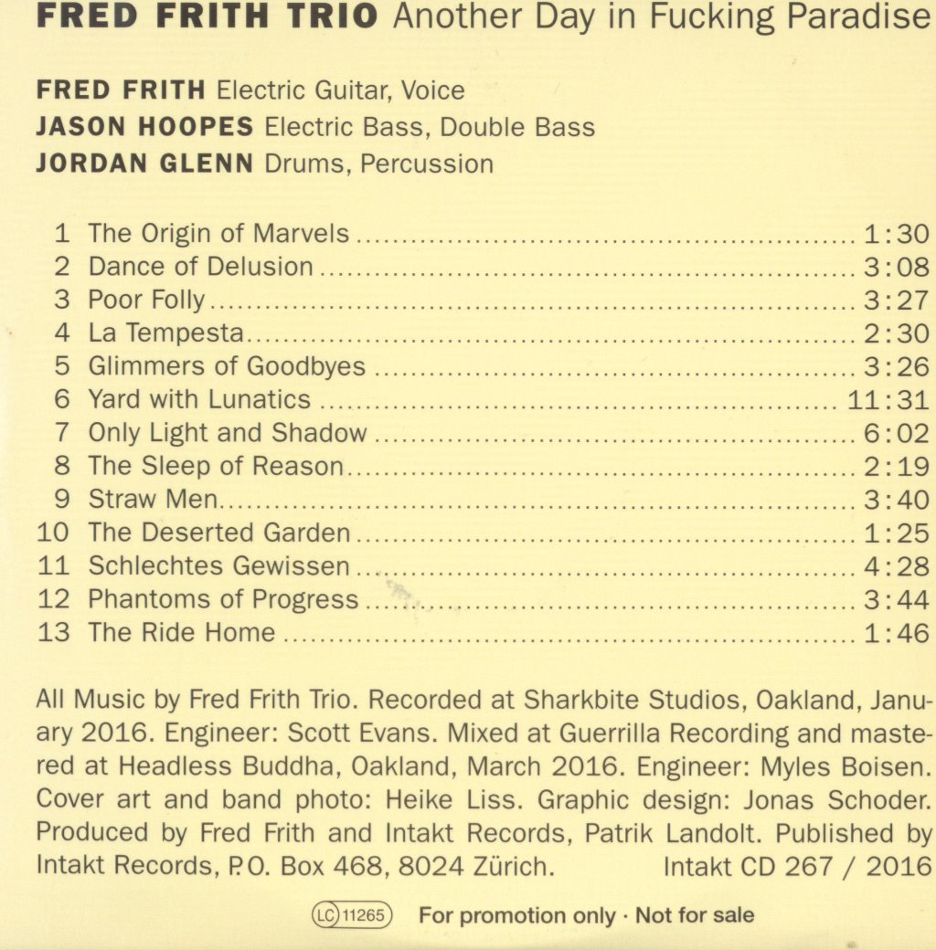 Fred Frith Trio - Another Day In F**king Paradise - Cd