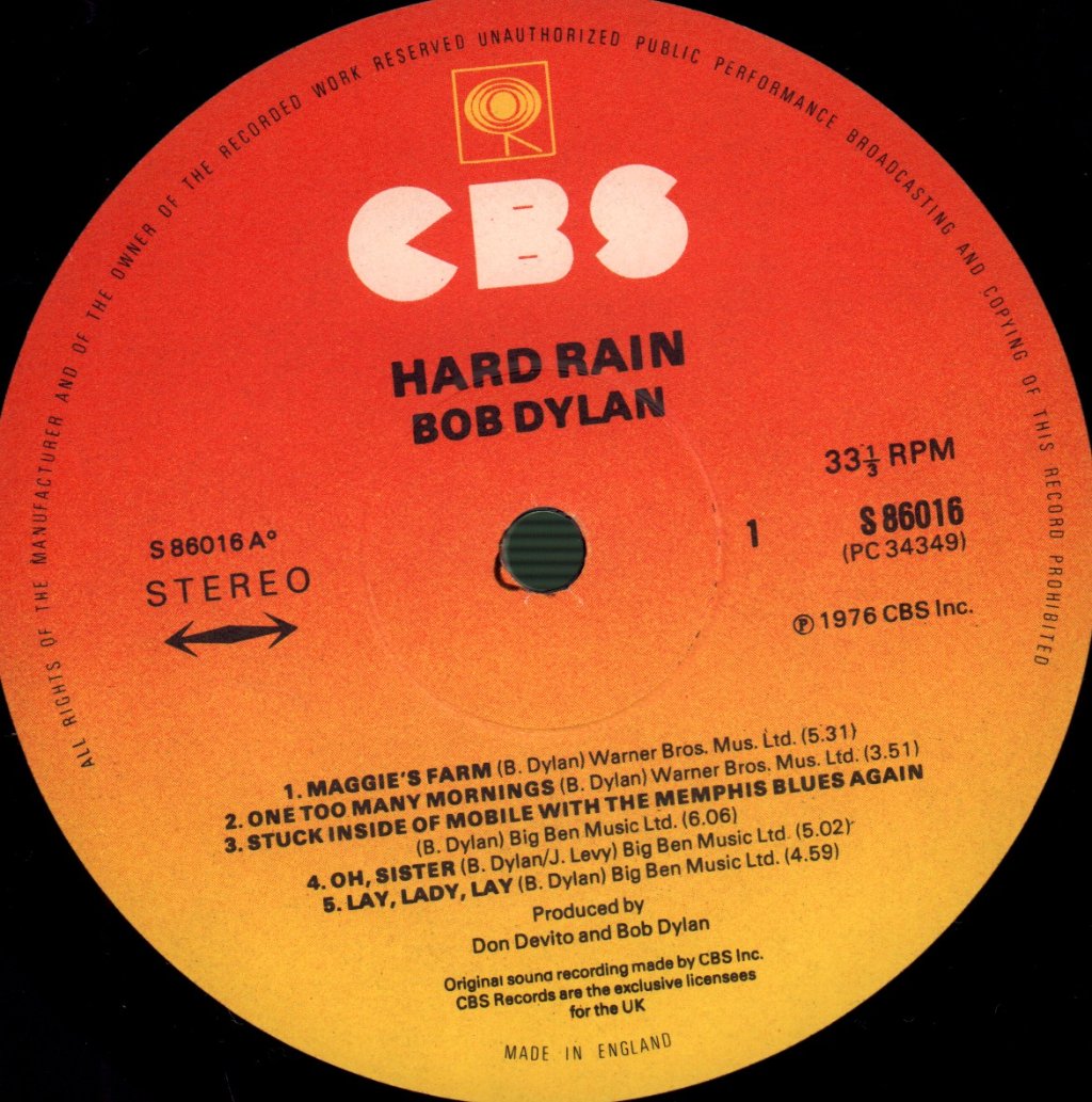 Bob Dylan - Hard Rain - Lp
