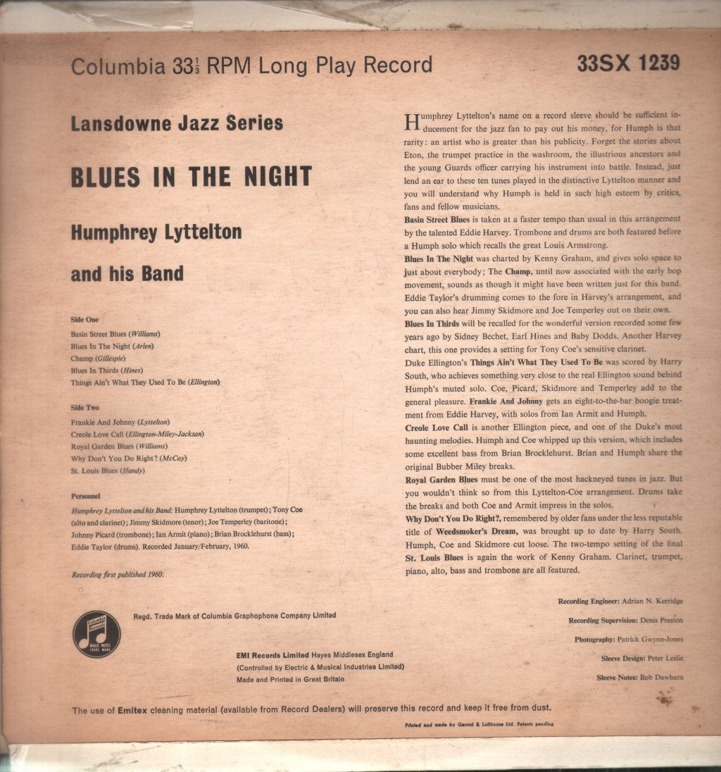 Humphrey Lyttelton And His Band - Blues In The Night - Lp