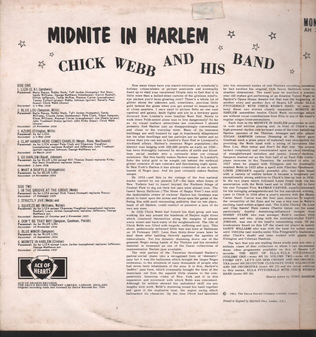 Chick Webb - Midnight In Harlem - Lp