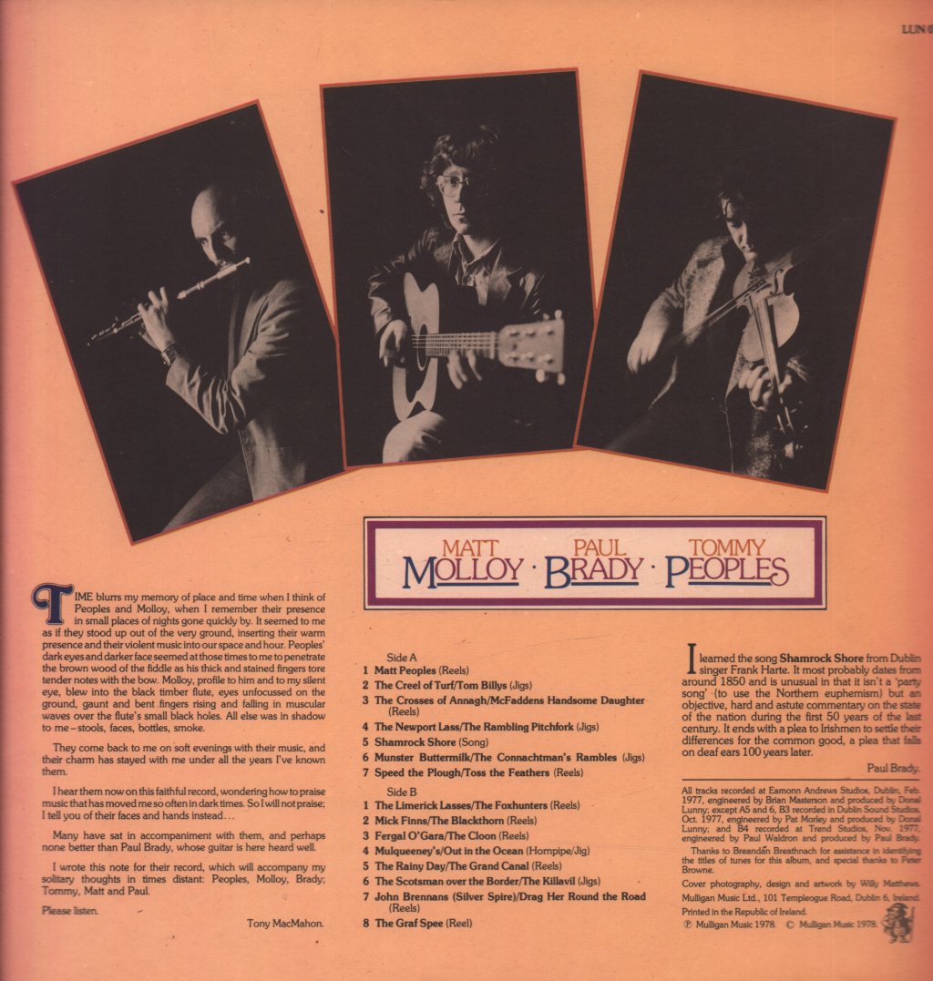 Matt Molloy Paul Brady Tommy Peoples - Matt Molloy Paul Brady Tommy Peoples - Lp