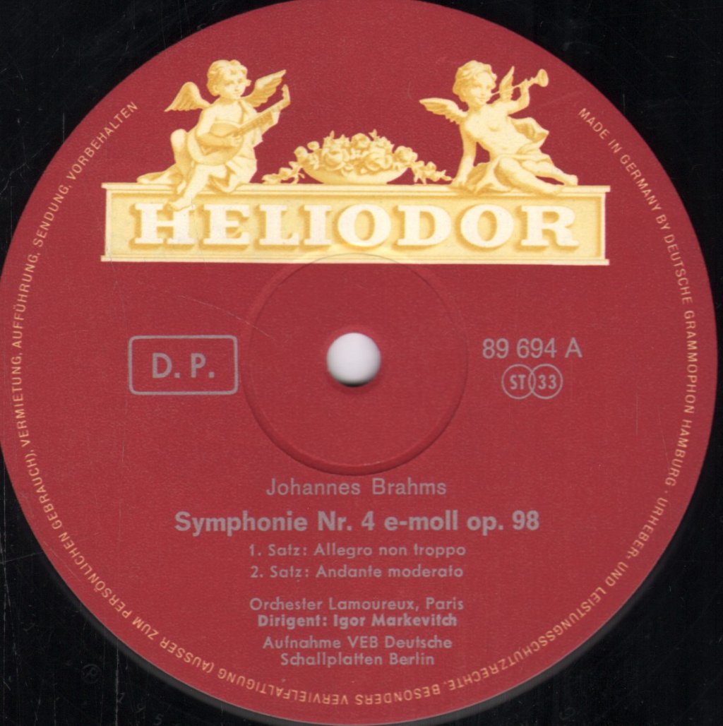 Igor Markevitch / Lamoureux Orchestra - Brahms - Symphony No. 4 in E Minor, Op. 98 / Beethoven - "Namensfeier" Ouverture, Op. 115 - Lp