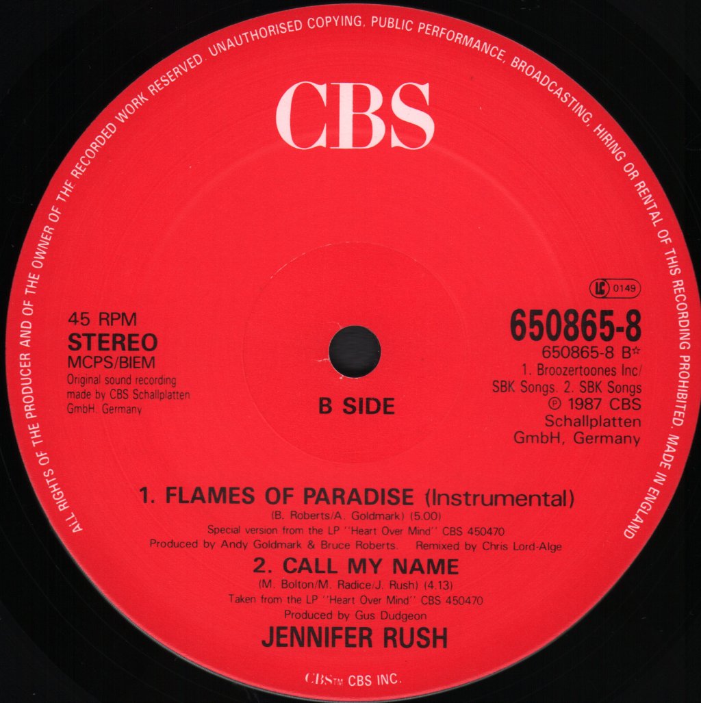 Jennifer Rush Duet With Elton John - Flames Of Paradise - 12 Inch