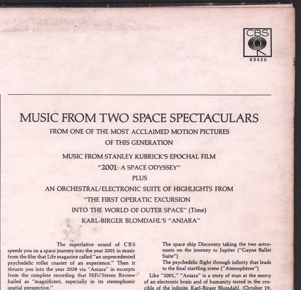 Eugene Ormandy / Philadelphia Orchestra / Leonard Bernstein / New York Philharmonic - Perform Selections From - 2001 - A Space Odyssey / Music From Blomdahl's Opera - Anaria - An Epic Of Space Flight In 2038 A.D. - Lp