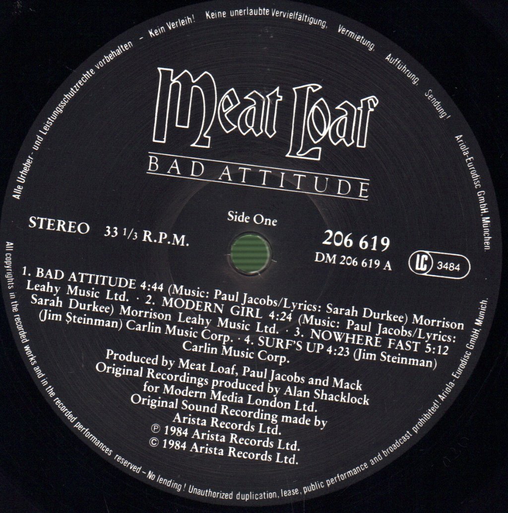 Meat Loaf - Bad Attitude - Lp