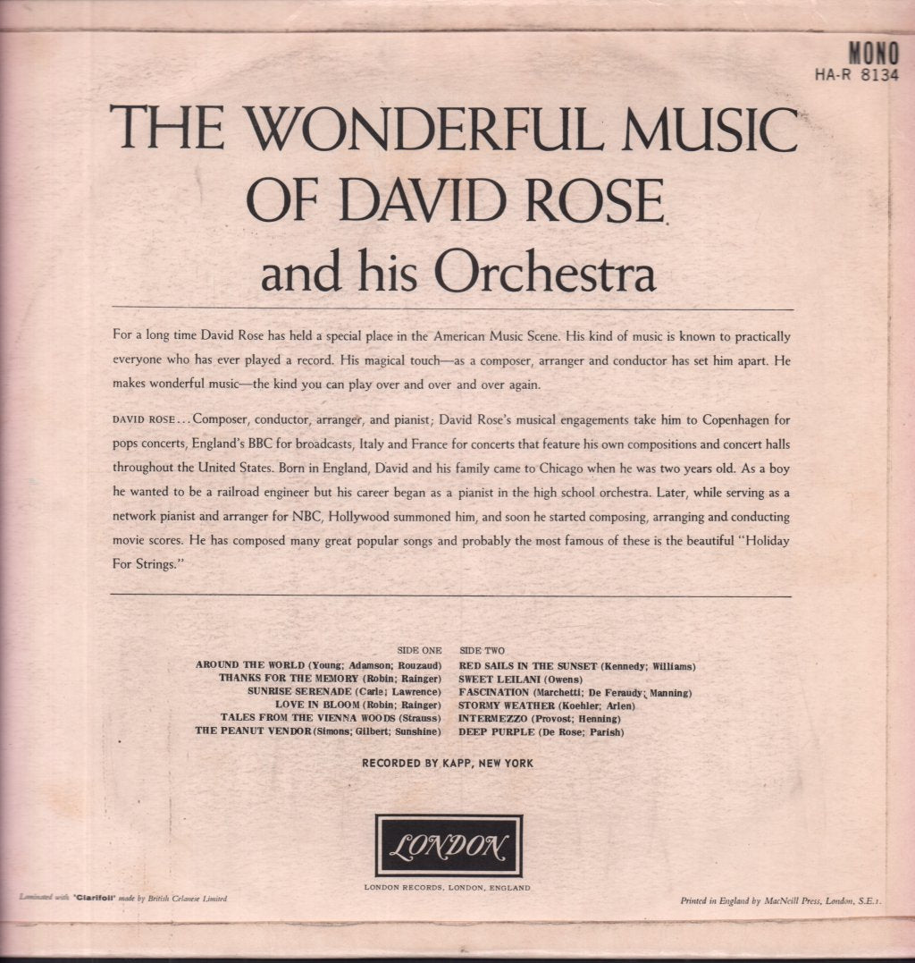David Rose & His Orchestra - Wonderful Music Of David Rose - Lp