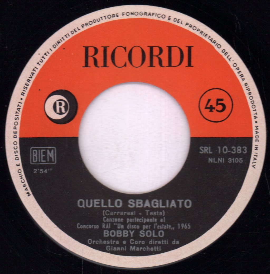 Bobby Solo - Quello Sbagliato / Lascio Fare A Te - 7 Inch