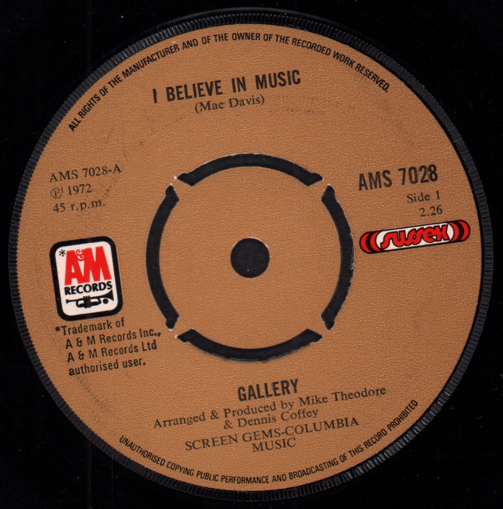 Gallery Featuring Jim Gold - I Believe In Music - 7 Inch