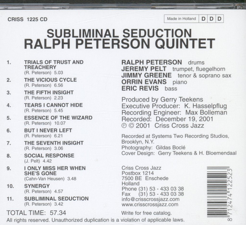 Ralph Peterson Quintet - Subliminal Seduction - Cd