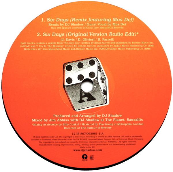 DJ Shadow - Six Days - 12 Inch