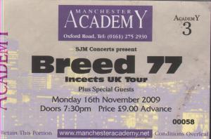 Breed 77 - Manchester Academy 16Th November 2009 - Ticket