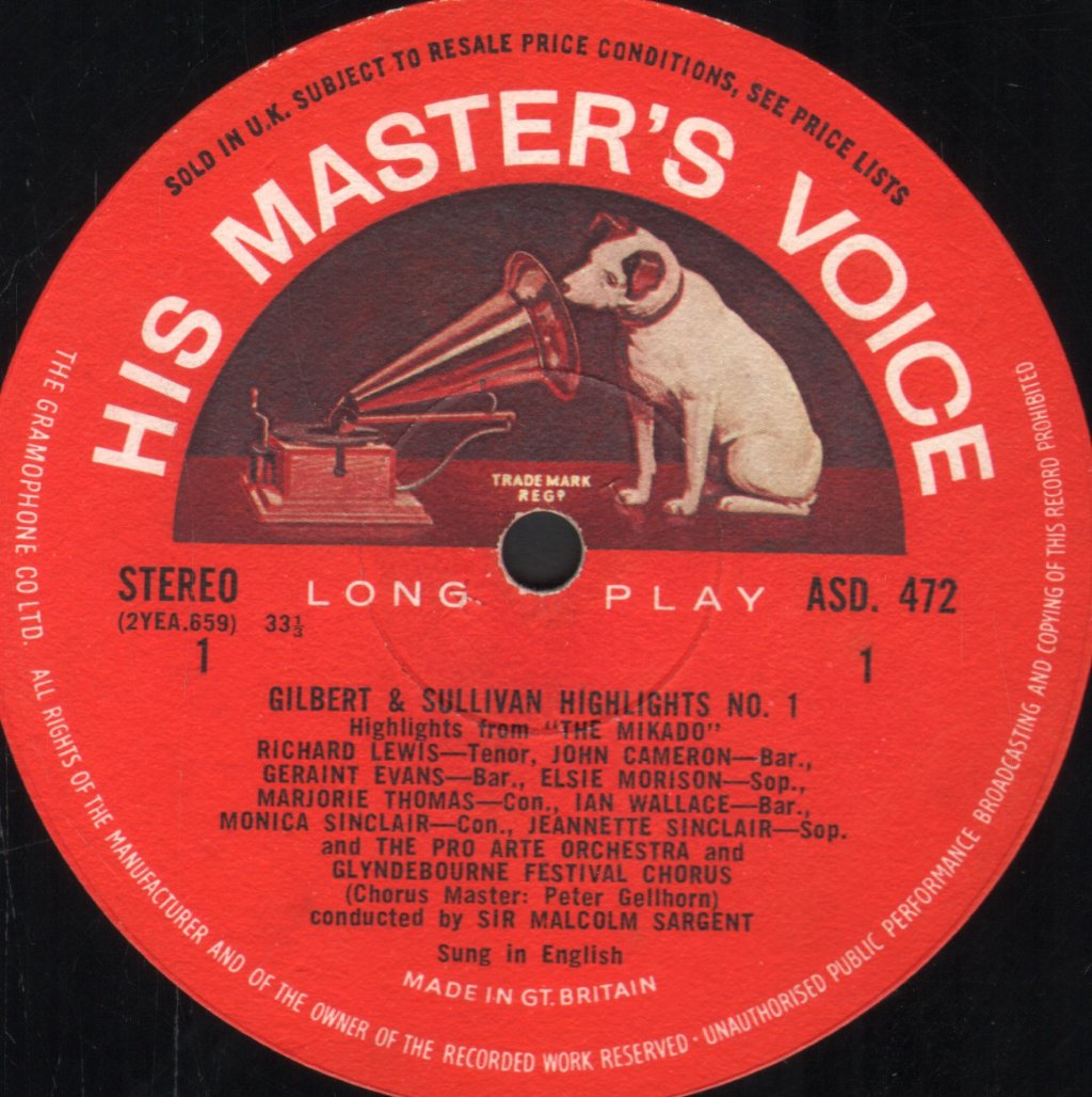 Sir Malcolm Sargent / Glyndebourne Festival Chorus / Pro Arte Orchestra - Gilbert & Sullivan Highlights No. 1 - Lp