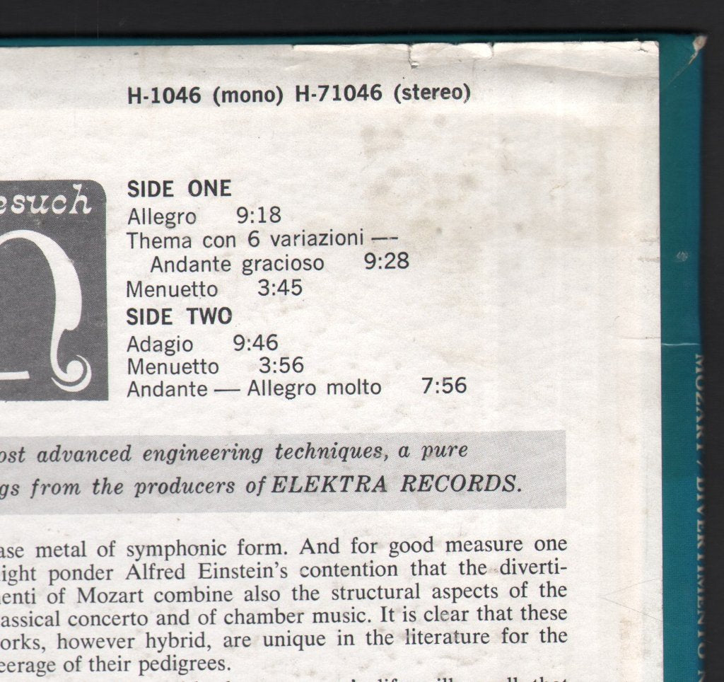 Orchestre des Solistes de Paris / Louis Martin - Wolfgang Amadeus Mozart - Divertimento No. 15 In B Flat For Two Horns And Strings, K.287 - Lp