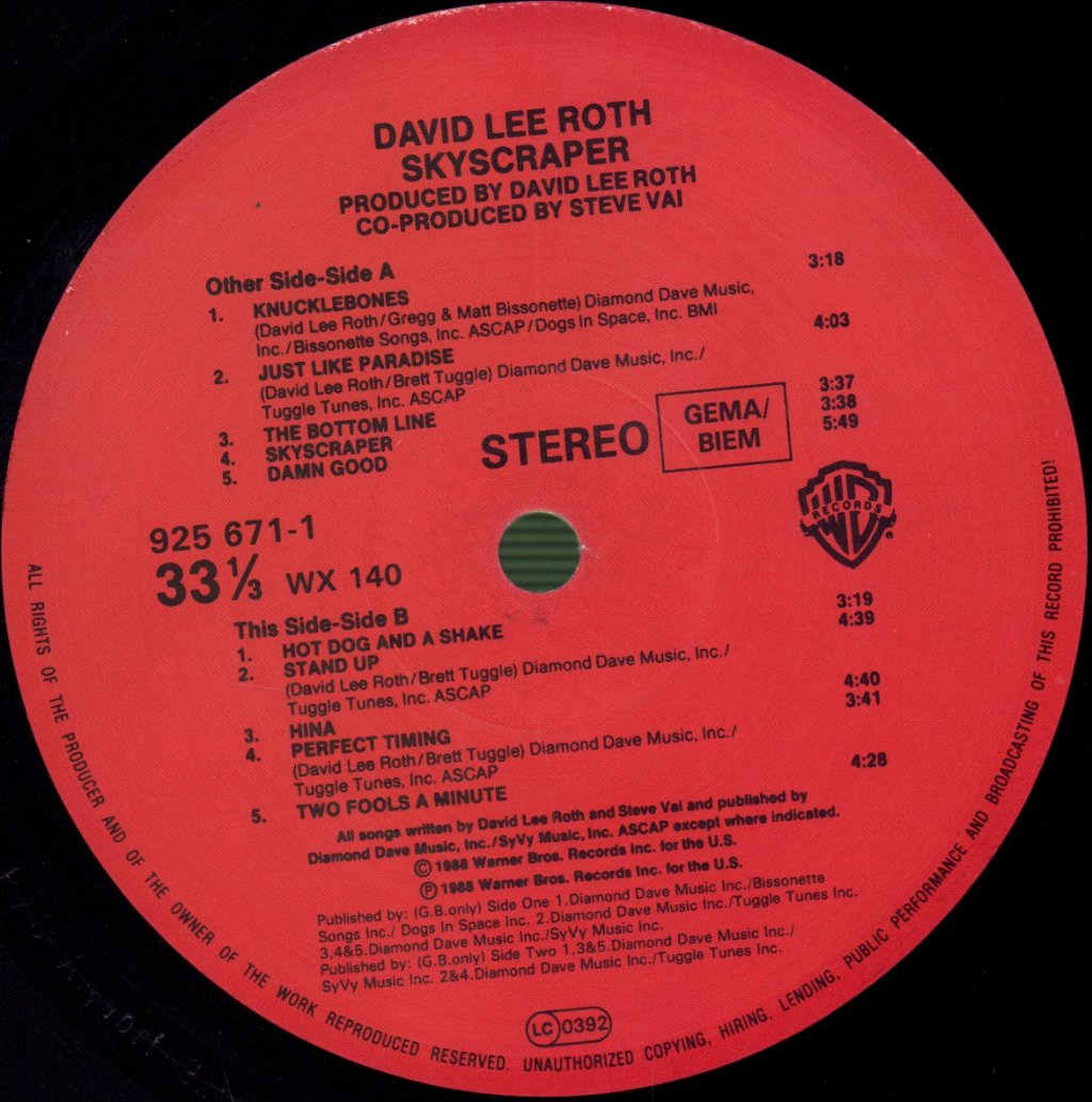 David Lee Roth - Skyscraper - Lp