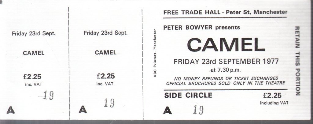Camel - Free Trade Hall Manchester 23rd Sept 1977 - Ticket