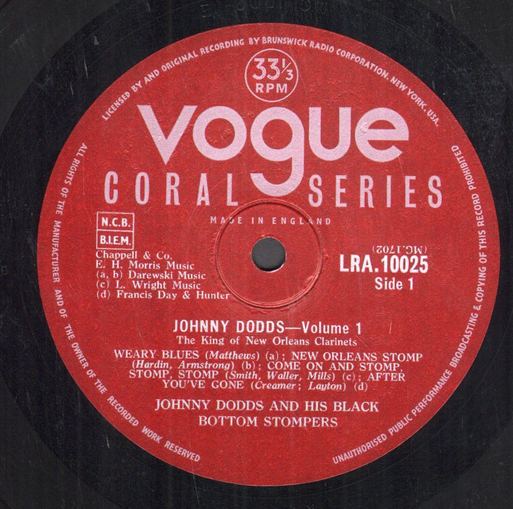 Johnny Dodds' Black Bottom Stompers - Johnny Dodds Vol. 1 - 10 Inch