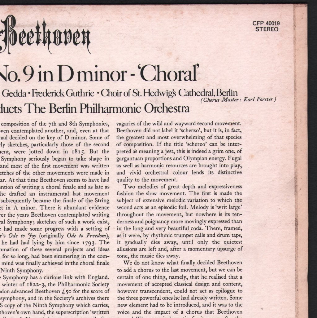 Andre Cluytens / Berlin Philharmonic Orchestra / Gre Brouwenstijn / Kerstin Meyer / Nicolai Gedda - Beethoven - Symphony No. 9 In D Minor - "Choral" - Lp