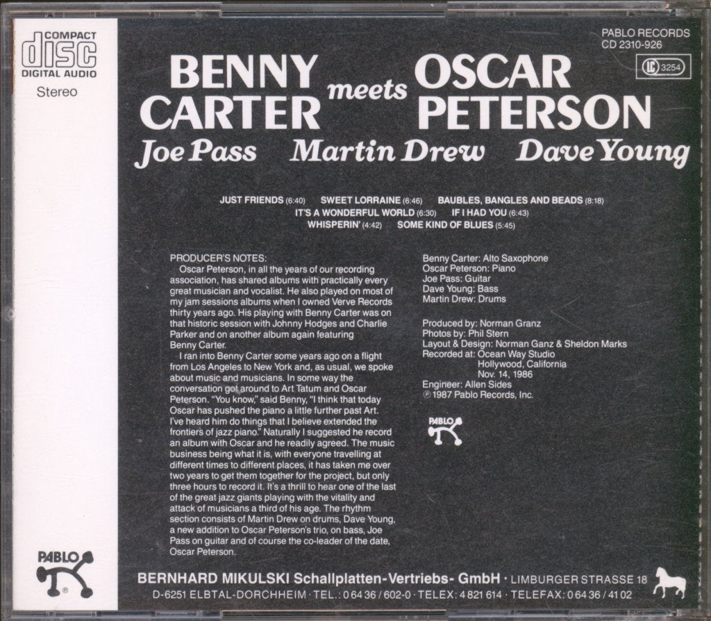 Benny Carter and Oscar Peterson - Benny Carter Meets Oscar Peterson - Cd