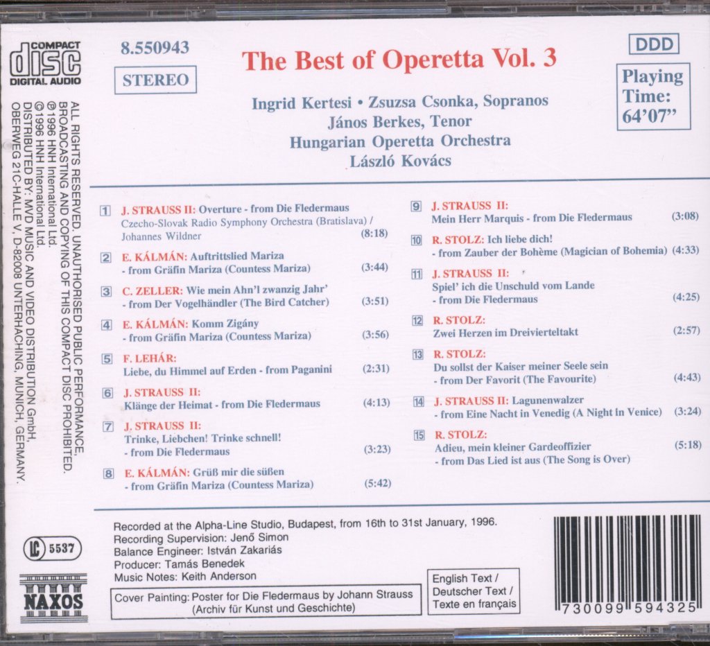Hungarian State Opera Orchestra, László Kovács - Best of Operetta, Vol.3 - Cd