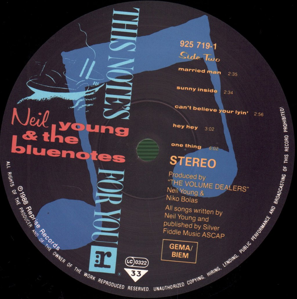 Neil Young And The Bluenotes - This Note's For You - Lp