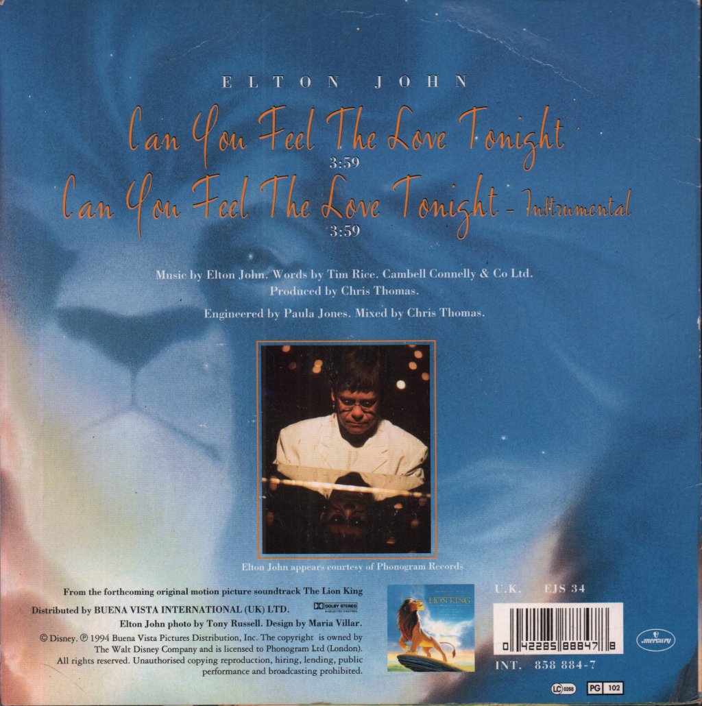 Elton John - Can You Feel The Love Tonight - 7 Inch