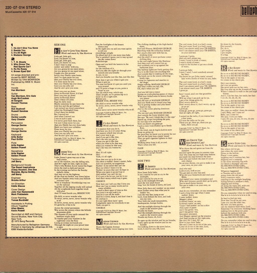 Van Morrison - T.B. Sheets - Lp