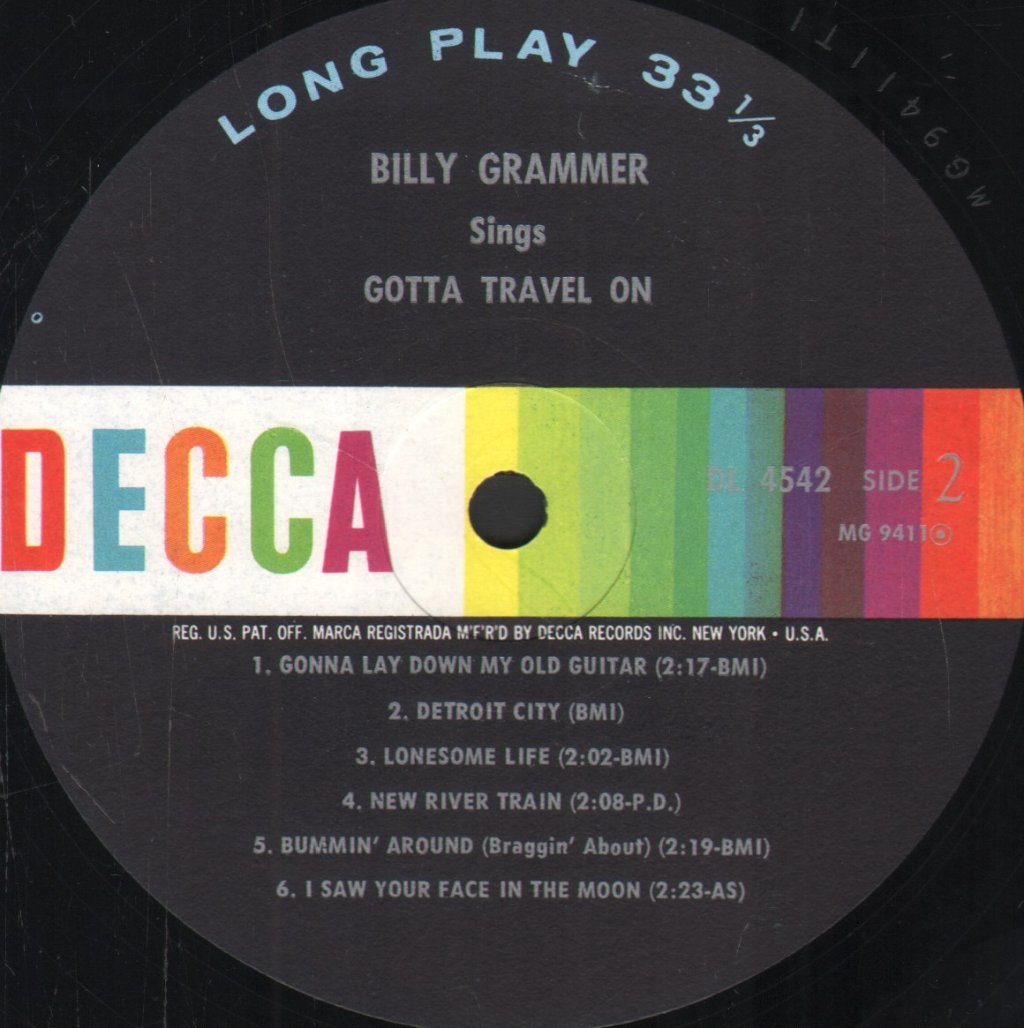 Billy Grammer - Billy Grammer Sings Gotta Travel On - Lp