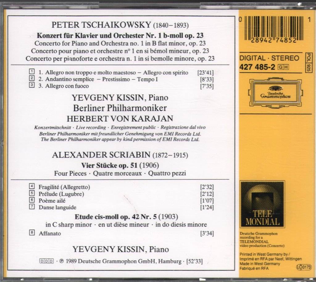 Herbert Von Karajan - Klavierkonzert No. 1 = Piano Concerto = Concerto Pour Piano - Cd