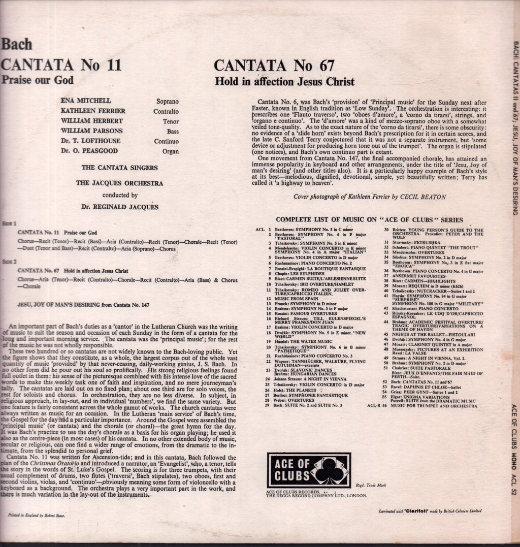 Kathleen Ferrier ena mitchell william herbert william parsons cantata singers jacques orchestra dr reginald jacques - bach cantatas - Lp