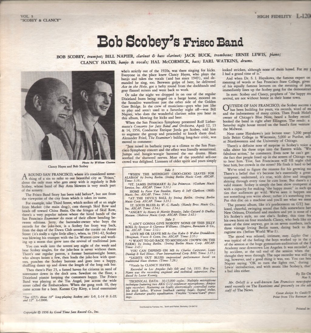 Bob Scobey's Frisco Band - Scobey And Clancy: Bob Scobey's Frisco Band, Vol. 5 - Lp