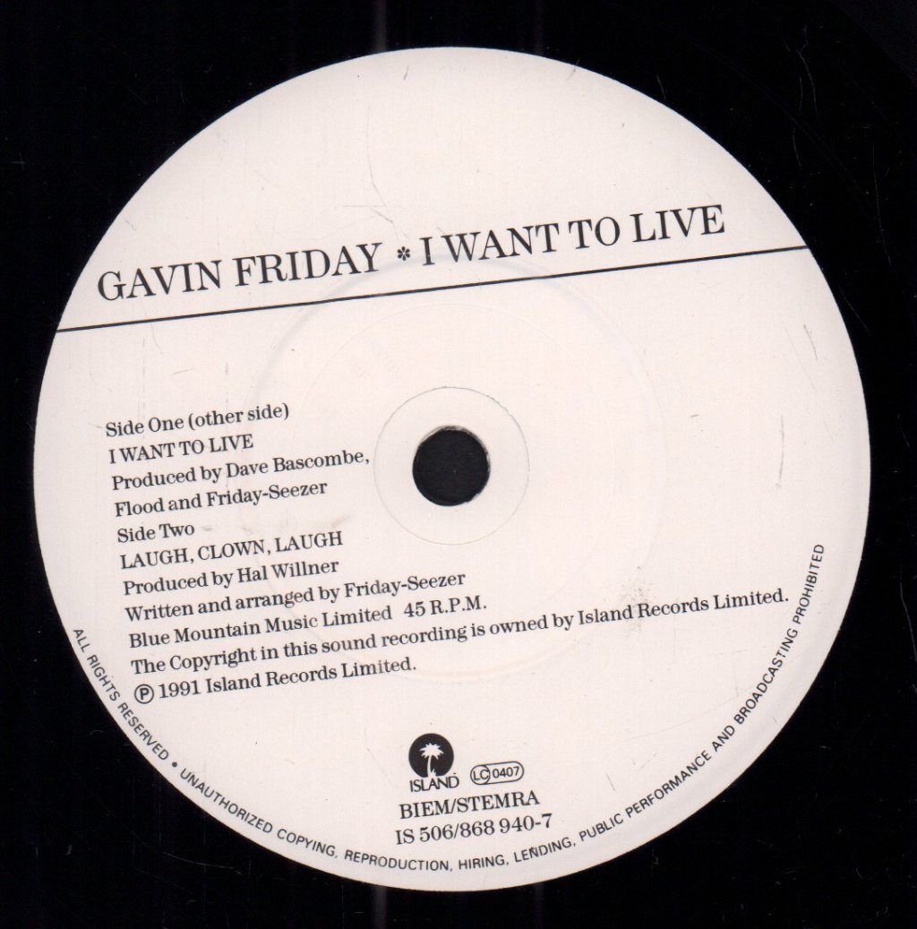 Gavin Friday - I Want To Live - 7 Inch