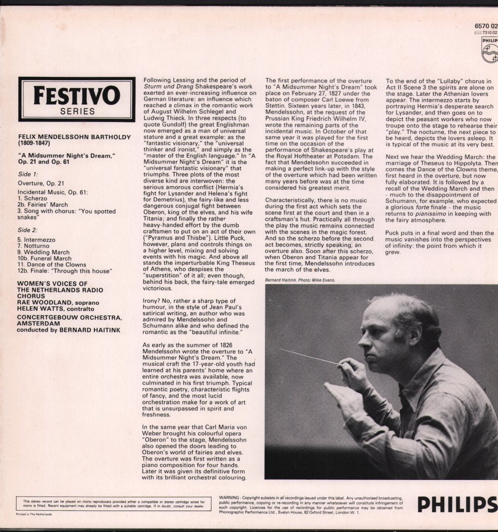 Bernard Haitink / Concertgebouw Orchestra, Amsterdam - Mendelssohn - A Midsummer Night's Dream - Lp