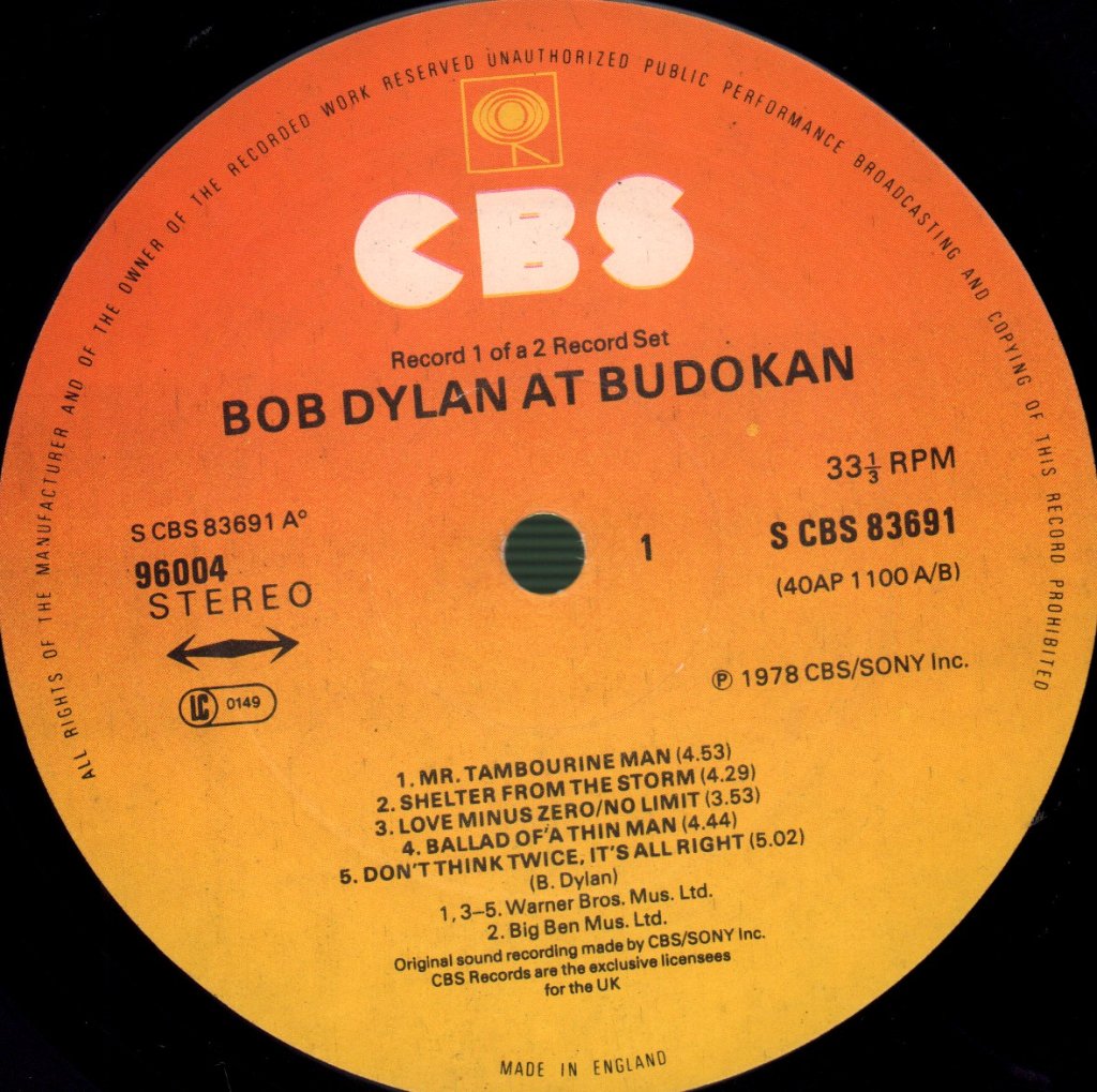 Bob Dylan - At Budokan - Double Lp