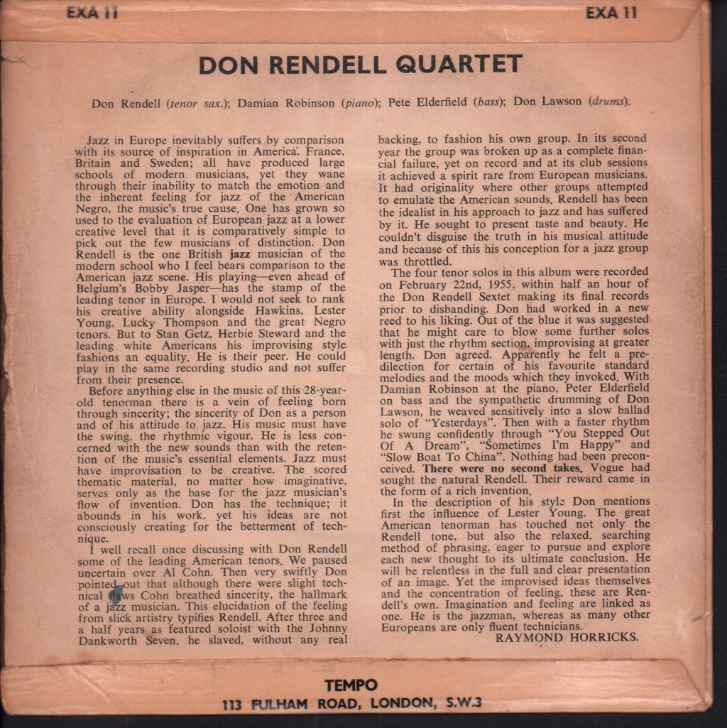 Don Rendell Quartet - Great Don Rendell - 7 Inch