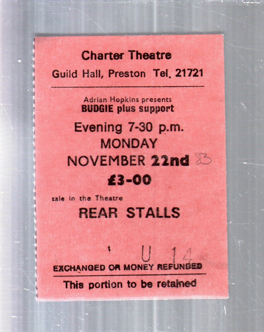 Budgie - Charter Theatre Preston 22Nd November - Ticket