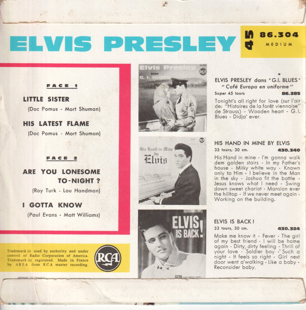 Elvis Presley - Little Sister - 7 Inch