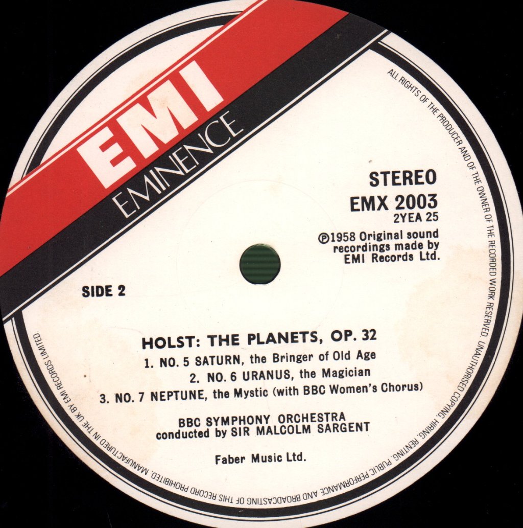 Sir Malcolm Sargent / BBC Symphony Orchestra - Holst - Planets - Lp