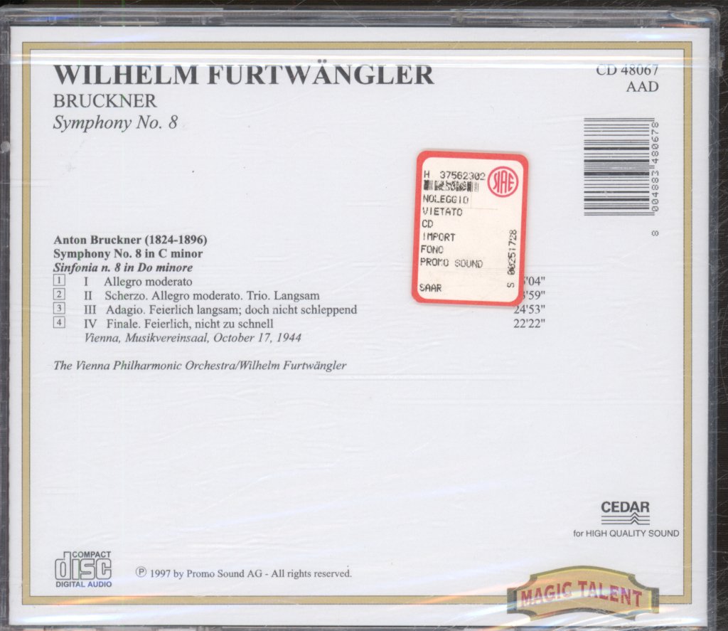 Wilhelm Furtwangler - Bruckner - Symphony No. 8 - Cd
