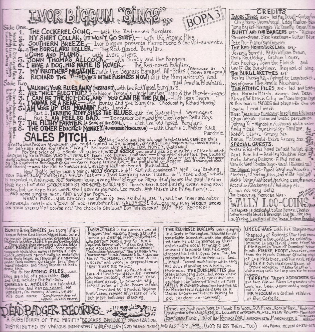 Ivor Biggun And The Red Nosed Burglars - More Filth Dirt Cheap - Lp