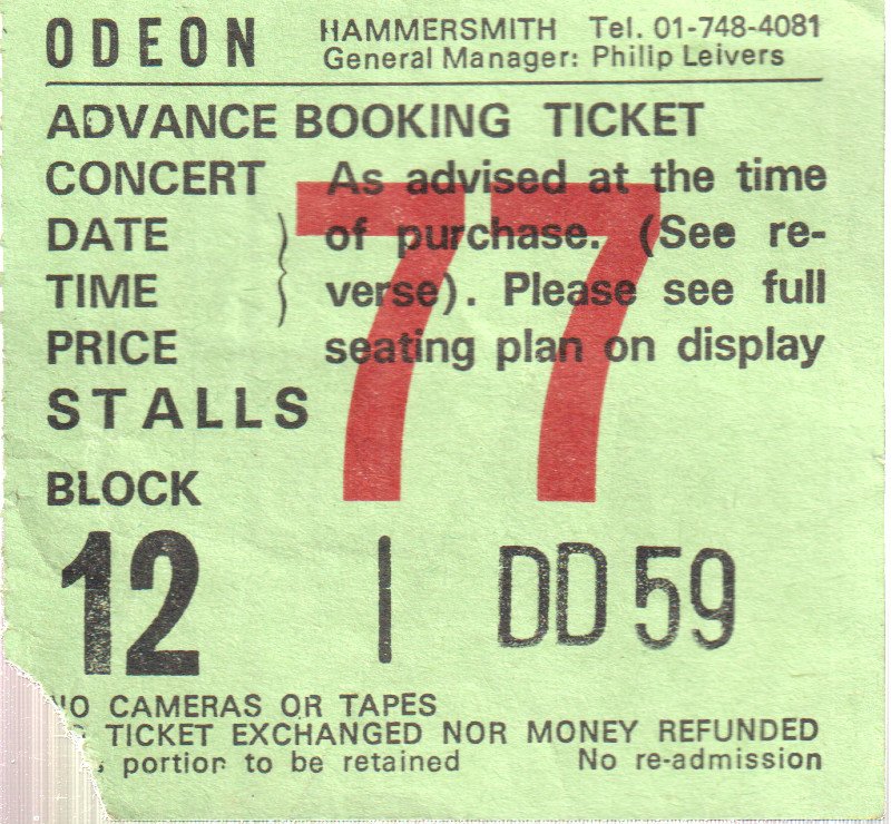 Ozzy Osbourne - Hammersmith Odeon 21st February 1986 - Ticket